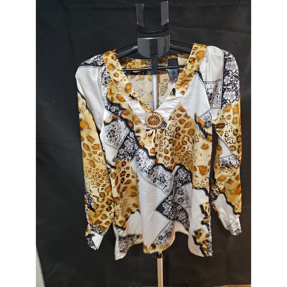Kaelyn-Max Animal & Patchwork Print Long Sleeve Top